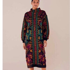 New w/Tags - Farm Rio Yawanawa Stripe Midi Sweater Dress, Sml Oversize